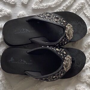 Montana West Black Embellished Women's Sandals